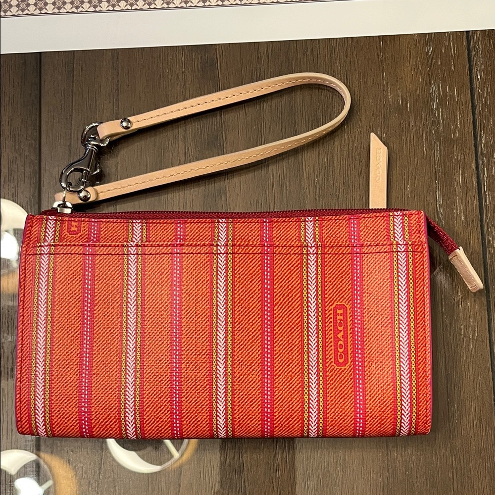 Coach Red and Tan Plaid Wristlet